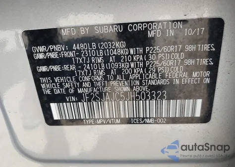 2018 Subaru Forester 2.5I Limited из США, поврежденный, VIN JF2SJAJC5JH503323